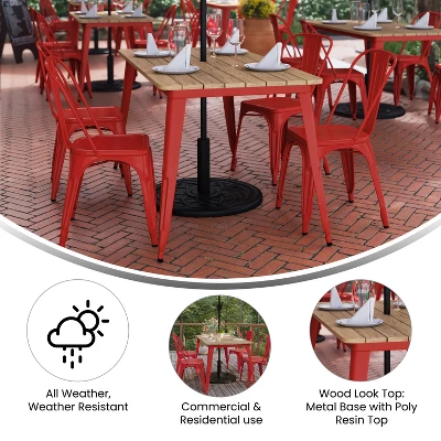 Flash Furniture Declan Commercial Indoor/Outdoor Dining Table With Umbrella Hole, 30" X 60" All Weather Poly Resin Top And Steel Base 6 Flash Furniture Declan Commercial Indoor/Outdoor Dining Table With Umbrella Hole, 30" X 60" All Weather Poly Resin Top And Steel Base - Image 4