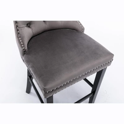 Set Of 2 Velvet Upholstered Barstools With Button Tufted Decoration, Chrome Nailhead Trim And Wooden Legs-ModernLuxe 10 Set Of 2 Velvet Upholstered Barstools With Button Tufted Decoration, Chrome Nailhead Trim And Wooden Legs-ModernLuxe - Image 8