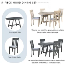 5 PCS Round Wood Extendable Dining Table Set With 4 Dining Chairs-ModernLuxe -Furniture Specialty Store GUEST 5ab7b114 09d0 49bc baee f16edb5be72b