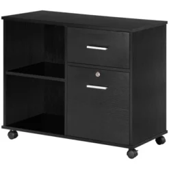 Vinsetto Lateral File Cabinet With Wheels, Mobile Printer Stand With Open Shelves And Drawers For A4 Size Documents, Black -Furniture Specialty Store GUEST 5adbde49 9e6e 40af 902b e10b8bc4ea46