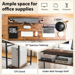Costway 55'' Computer Desk Home Office PC Workstation W/ Power Outlets & USB Ports Rustic / Black -Furniture Specialty Store GUEST 5b05e10a 9e65 4c20 a47a d639e223e171