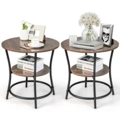 Costway 2 PCS 2-Tier Sofa Side End Table Round Nightstand With Sturdy Metal Frame Brown/Oak -Furniture Specialty Store GUEST 5b69facc 9fa0 4e12 8cb1 a2d5f6cd98c2