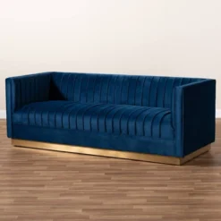 Aveline Velvet Upholstered Finished Sofa Navy Blue/Gold - Baxton Studio -Furniture Specialty Store GUEST 5c8b0df6 6649 4d6d 83f7 fa55af24dfa9