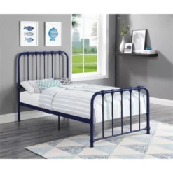 Bethany Twin Metal Platform Bed In Navy Blue - Lexicon