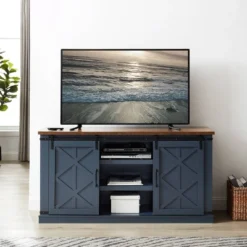 58" TV Stand For TVs Up To 65" Navy - Home Essentials