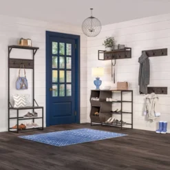 Afton 4 Hook Metal Frame Wall Shelf Woodgrain - RiverRidge Home -Furniture Specialty Store GUEST 5da4097f 0463 4a1d 9e0d 1f506ca73cf4