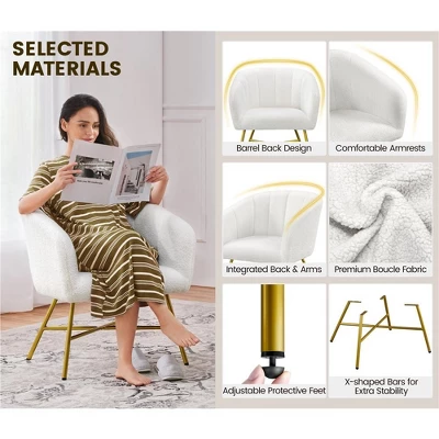 Yaheetech Boucle Barrel Chair Accent Chair With Armrest, White 5 Yaheetech Boucle Barrel Chair Accent Chair With Armrest, White - Image 3