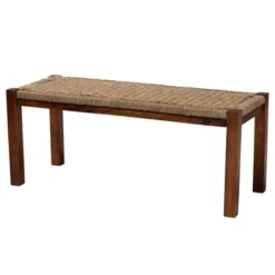 Hermes Natural Seagrass And Mahogany Wood Bench Walnut Brown - Bali & Pari