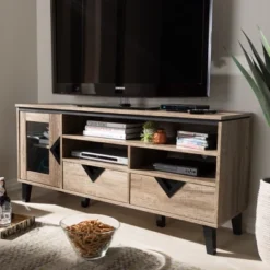 Cardiff Modern And Contemporary Wood TV Stand For TVs Up To 55" - Light Brown - Baxton Studio -Furniture Specialty Store GUEST 5f772ecd bf36 4aae 8c8c 32b189ea0249
