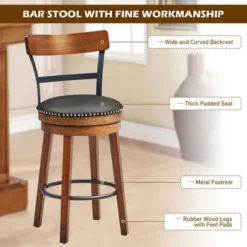 Costway Set Of 2/4 BarStool 25.5'' Swivel Counter Height Dining Chair With Rubber Wood Legs -Furniture Specialty Store GUEST 5fd35e3c 28f9 4cd5 ba93 cd51e4371012