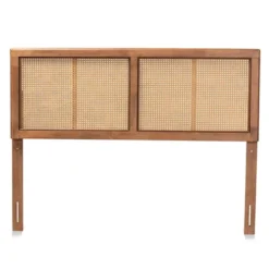 Full Gilbert Wood And Synthetic Rattan Headboard Walnut - Baxton Studio