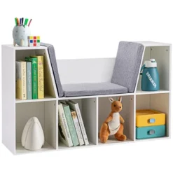 HOMCOM 6-Cubby Kids Bookcase, Reading Nook Organizer With Seat Cushion, Toddler Storage Cabinet Shelf For Playroom Bedroom, 40.5" X 12" X 23.5" -Furniture Specialty Store GUEST 60c01da8 be3d 482e bd58 e56e6df77351