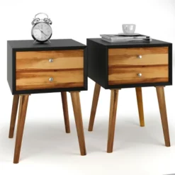 Costway 2PCS Wooden Nightstand Mid-Century End Side Table W/2 Storage Drawers -Furniture Specialty Store GUEST 610e56d4 40ae 48f6 a90e 7bccf1cf54f7