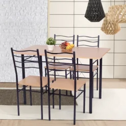 Costway 5 Piece Dining Table Set 29.5" With 4 Chairs Wood Metal Kitchen Breakfast Furniture Brown 11 Costway 5 Piece Dining Table Set 29.5" With 4 Chairs Wood Metal Kitchen Breakfast Furniture Brown -Furniture Specialty Store GUEST 62462a82 3537 433d 8bd4 21803715f005