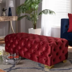 Avara Velvet Button Tufted Bench Ottoman - Baxton Studio -Furniture Specialty Store GUEST 629c3539 25cd 4ed6 884a c4f83f53f66a