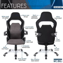 Ergonomic Upholstered Racing Style Home & Office Chair Gray/Black - Techni Mobili -Furniture Specialty Store GUEST 630065e0 f873 48cb bc11 e83db7e6b0a5