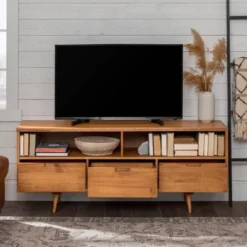 Cara Mid-Century Modern 3 Drawer TV Stand For TVs Up To 65" - Saracina Home -Furniture Specialty Store GUEST 6406604d 1ec4 4548 a085 d7d44d4bfcce