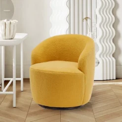 360° Swivel 25.60'' Wide Soft Touch Modern Teddy Tiny Upholstered Barrel Varity Chairs -The Pop Maison -Furniture Specialty Store GUEST 64b4c0b6 3b64 436b 8d26 5c2b404c7d22