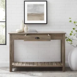 June Rustic Farmhouse Entry Table With Lower Shelf Gray Wash - Saracina Home -Furniture Specialty Store GUEST 651c385e a6a0 40d6 be8d dcf2360fcc88