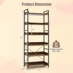 Costway 6-Tier Bookshelf Open Display Shelves Storage Rack Metal Frame With 4 Hooks Rustic -Furniture Specialty Store GUEST 657743b8 d5ef 4be7 9fc9 841f26a2e731