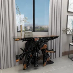 Contemporary Teak Wood Console Table Gold - Olivia & May -Furniture Specialty Store GUEST 658ac839 01cc 4deb be9a d59da3478af3