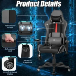Costway Massage Gaming Chair With 2 Bluetooth Speakers Adjustable Swivel Racing Style Chair -Furniture Specialty Store GUEST 65b169c6 a48d 40e0 b7da 083eef636664