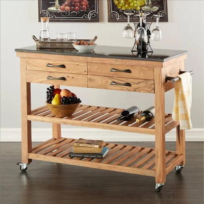 Coastal Wood Kitchen Cart Brown - Olivia & May 4 Coastal Wood Kitchen Cart Brown - Olivia & May - Image 2