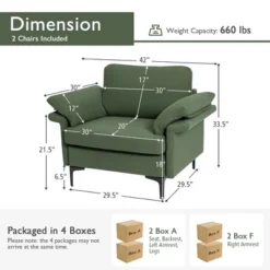 Costway Set Of 2 Upholstered Single Sofa Fabric Accent Armchair Metal Legs -Furniture Specialty Store GUEST 66242a77 4f17 422b bc0f fc6137d508ca