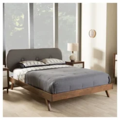 Penelope Mid-Century Modern Solid Wood And Fabric Upholstered Platform Bed Gray/Walnut Brown - Baxton Studio -Furniture Specialty Store GUEST 6639f2c4 9496 469e 9cce 28c8a8aebbbf