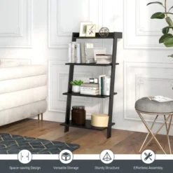 Tangkula 4-Tier Ladder Shelf 43” Tall Wooden Leaning Bookshelf Display Rack Modern Shelving Stand With Anti-tipping Device Black -Furniture Specialty Store GUEST 67285618 5896 4550 810f 3f0afb56e61f