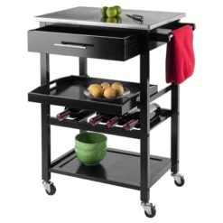 Anthony Stainless Steel Top Kitchen Cart Wood/Black - Winsome -Furniture Specialty Store GUEST 678b26d4 fdf4 4583 9910 8e1a545f4247