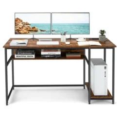 Costway 55'' Computer Desk Home Office PC Workstation W/ Power Outlets & USB Ports Rustic / Black -Furniture Specialty Store GUEST 683e9b00 667b 42df 9a5f d9f8c16f63e8