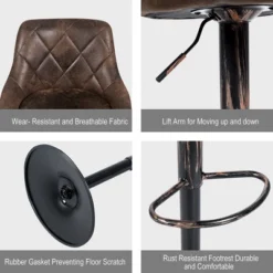 Costway Set Of 2 Adjustable Bar Stools Swivel Bar Chairs Hot-stamping Cloth Retro Brown Low Back -Furniture Specialty Store GUEST 69725518 ce26 4b1a 9a79 42ffa824d05f