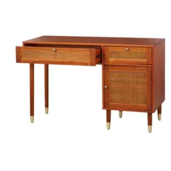 Allen Desk With Faux Rattan Front Accents Walnut - Angelo:HOME -Furniture Specialty Store GUEST 69c58d2a 1ccd 4bd5 be67 49dde9a23cdf