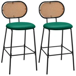 Costway Set Of 2 Bar Stools Faux Leather Bar Height Kitchen Chairs With Rattan Back Brown/Green -Furniture Specialty Store GUEST 6a1ad59e 550b 4413 868b 126e220ed4e5