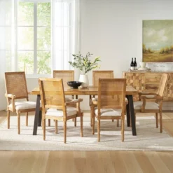 7pc Chatau Farmhouse Fabric Upholstered Wood And Cane Dining Set - Christopher Knight Home -Furniture Specialty Store GUEST 6a5c5951 bf0b 414c 9e1c 72244ee4b85c