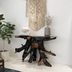 Contemporary Teak Wood Console Table Gold - Olivia & May -Furniture Specialty Store GUEST 6a989433 c027 4af8 8bb2 8bec83a16fca