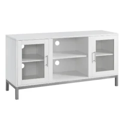 Pierceton Modern Double Glass Door With Metal Legs TV Stand For TVs Up To 58" White - Saracina Home 12 Pierceton Modern Double Glass Door With Metal Legs TV Stand For TVs Up To 58" White - Saracina Home -Furniture Specialty Store GUEST 6c1695e0 ee21 4ea2 b54c a3360548366f