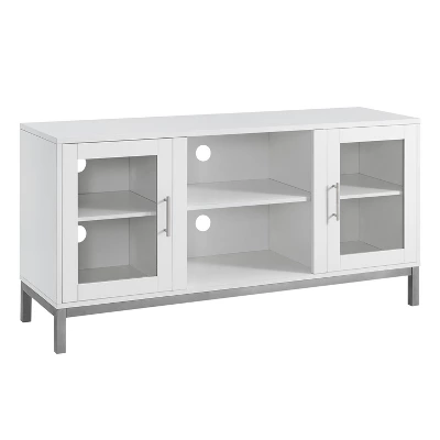 Pierceton Modern Double Glass Door With Metal Legs TV Stand For TVs Up To 58" White - Saracina Home 5 Pierceton Modern Double Glass Door With Metal Legs TV Stand For TVs Up To 58" White - Saracina Home - Image 3