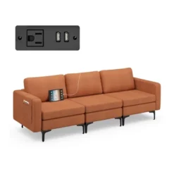 Costway Modular 3-Seat Sofa Couch W/ Socket USB Ports & Side Storage Pocket OrangeDark Grey -Furniture Specialty Store GUEST 6da3e4cf 443d 4db8 87b9 8f98113fdb9b