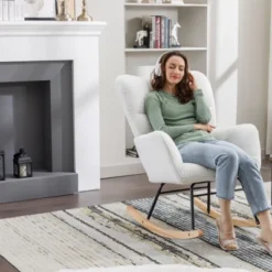 Epping Accent Modern Armchair Faux Shearling Fabric Nursery Glider Rocker, Wingback Chair Rocking Chairs-Maison Boucle -Furniture Specialty Store GUEST 6fe5be6e d305 428a 9b4f 0b02ae5da797