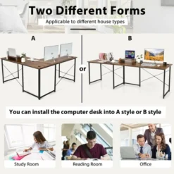 Costway L-Shaped Reversible Computer Desk 2-Person Long Table W/Monitor Stand -Furniture Specialty Store GUEST 70437c1b d23d 4b44 a1ee 2b626aa7db7d