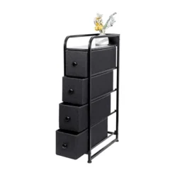 REAHOME 4 Drawer Vertical Steel Frame Storage Organizer Narrow Tower Dresser W/Waterproof Top, Adjustable Feet, And Wall Safety Attachment, Black Grey -Furniture Specialty Store GUEST 710a7712 a803 455a 8024 bcfd34f5f5b7