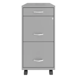 Space Solutions 18 Inch Wide Metal Mobile Organizer File Cabinet For Office Supplies & Hanging File Folders W/ Pencil Drawer & 3 File Drawers, Silver