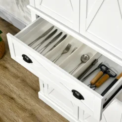 HOMCOM Freestanding Modern Farmhouse 4 Door Kitchen Pantry Cabinet, Storage Cabinet Organizer With 6-Tiers, 1 Drawer And 4 Adjustable Shelves, White -Furniture Specialty Store GUEST 711edd98 4b2e 481c b1bc dd7347e05b64