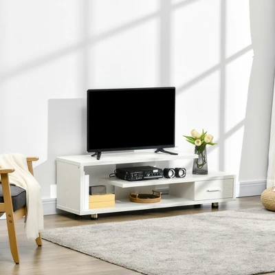 HOMCOM Modern TV Stand For TVs Up To 45", TV Cabinet With Storage Shelf And Drawer, Entertainment Center For Living Room Bedroom, White 4 HOMCOM Modern TV Stand For TVs Up To 45", TV Cabinet With Storage Shelf And Drawer, Entertainment Center For Living Room Bedroom, White - Image 2