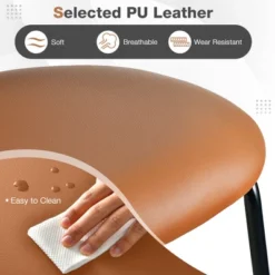 Costway Set Of 2 Bar Stools Faux Leather Bar Height Kitchen Chairs With Rattan Back Brown/Green -Furniture Specialty Store GUEST 715ea900 b52b 4c99 a844 e32a41a119b0