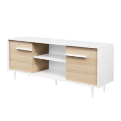 Modern 2 Door TV Stand For TVs Up To 65" Solid White/Coastal Oak/White - Saracina Home -Furniture Specialty Store GUEST 71b35f19 b185 49ca 9a53 cd5480612808