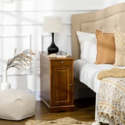 HOMCOM Side Table With Flip Top, Slim End Table With Storage Drawer And Cabinet For Living Room, Set Of 2, Espresso