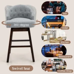 Costway Set Of 4 Swivel Bar Stools Tufted Bar Height Pub Chairs With Rubber Wood Legs Grey/Beige -Furniture Specialty Store GUEST 7345f50e be90 461d be44 46b23c6d4456